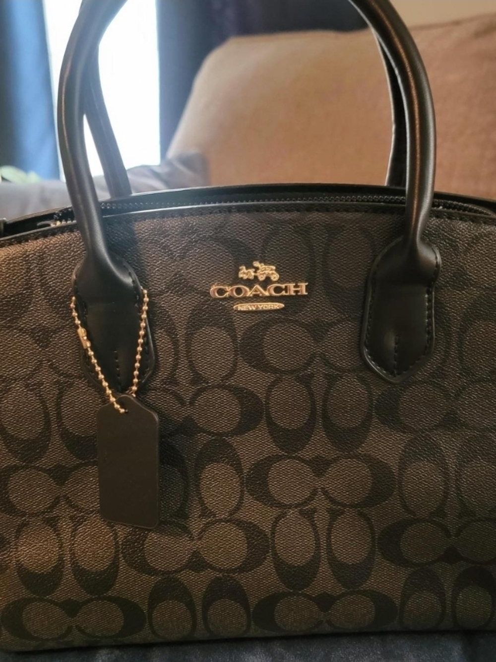 Coach Small Dome Satchel in Black and Brown Signature Canvas